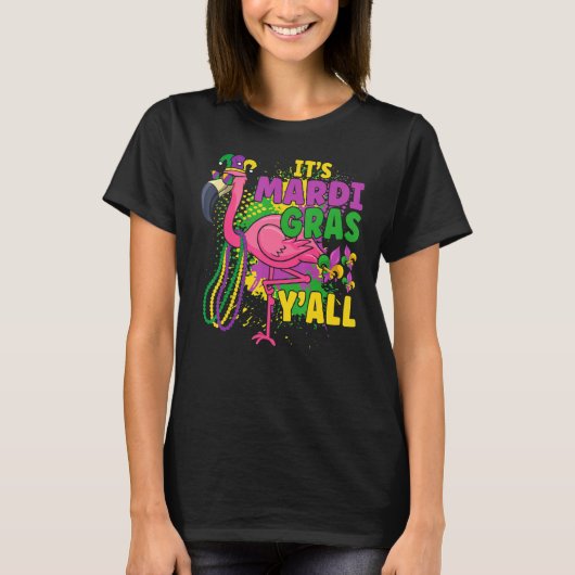 ザマおもしろいルディグラスヤールフラミンゴアイディアカーニバル Tシャツ (正面)