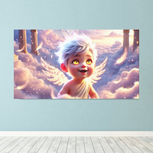 ザマジカルスカイに触れた男の赤ちゃん キャンバスプリント (インサイチュ (ウッドフロア))