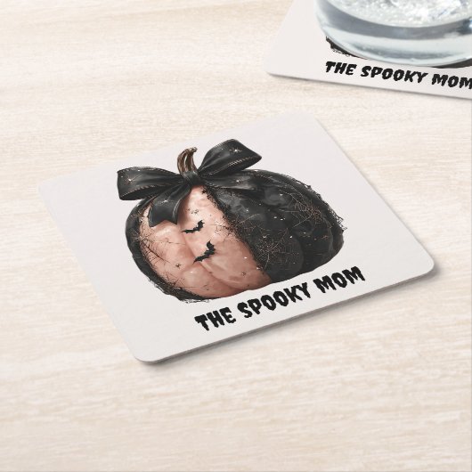ザママハ不気味ロウィーンカボチャ スクエアペーパーコースター (アングル)