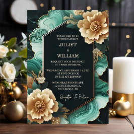 ザマーブルモンスターエメラルドグリーンと金ゴールド結婚ズ 招待状