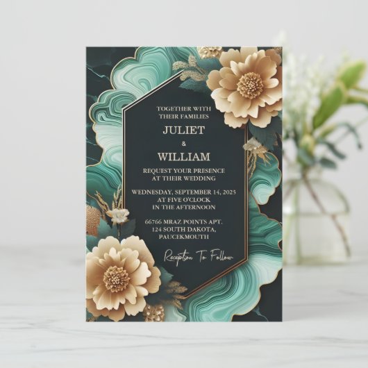 ザマーブルモンスターエメラルドグリーンと金ゴールド結婚ズ 招待状 (スタンド正面)