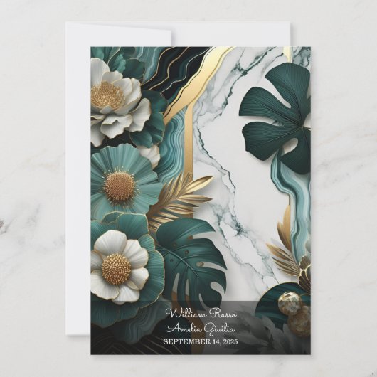 ザマーブルモンスターエメラルドグリーンと金ゴールド結婚ズ 招待状 (裏面)