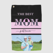 ザマ最高のマ写真スタイリッシュブラックピンクレタリング ゴルフタオル (正面)