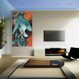 ザメと男   AIアートポスター ポスター