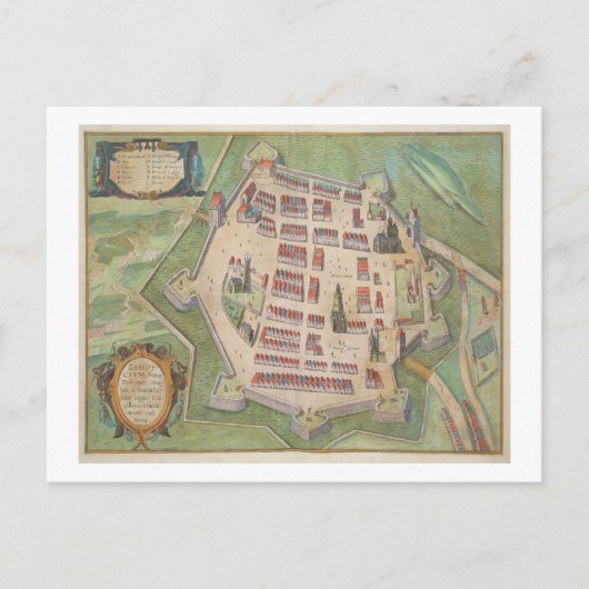 ザモスクの地図， 'Civitates Orbis Terrarum'より ポストカード (正面)