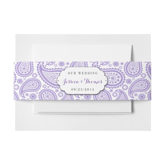 ザモダンペイズリー結婚コレクション – パープル 招待状ベリーバンド (正面例)