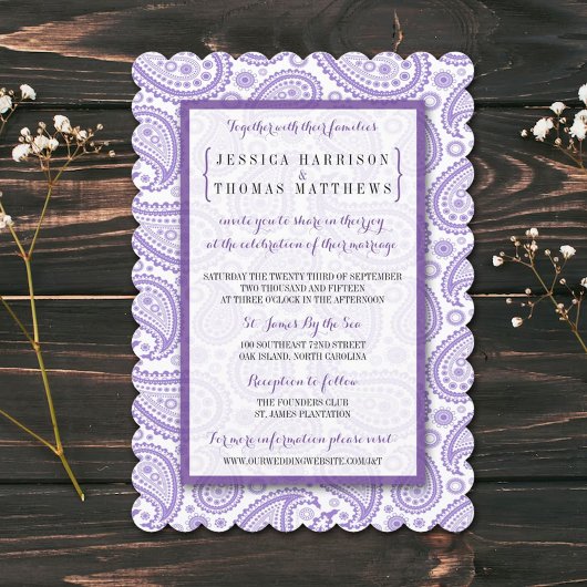 ザモダンペイズリー結婚コレクション – パープル 招待状