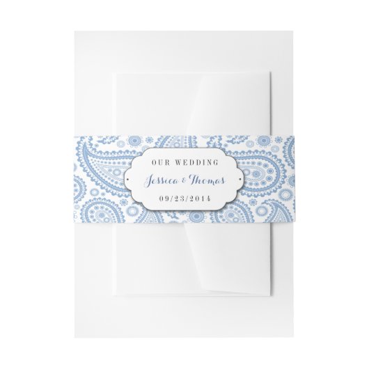 ザモダンペイズリー結婚ズコレクション – 青 招待状ベリーバンド (正面例)