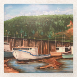 ザモダン魚釣りビレッジブラウンズアンドグリーン ガラスコースター