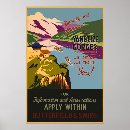 ザヤンツェ峡谷中国ヴィンテージ旅行ポスター ポスター (正面)