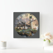 ザライトハウスファインアートローマ数字 スクエア壁時計 (ホーム)