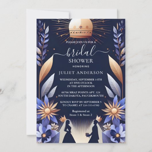 ザラグジュアリー明るい赤紫色王室のクラウンブルーブライダルシャワー 招待状 (正面)