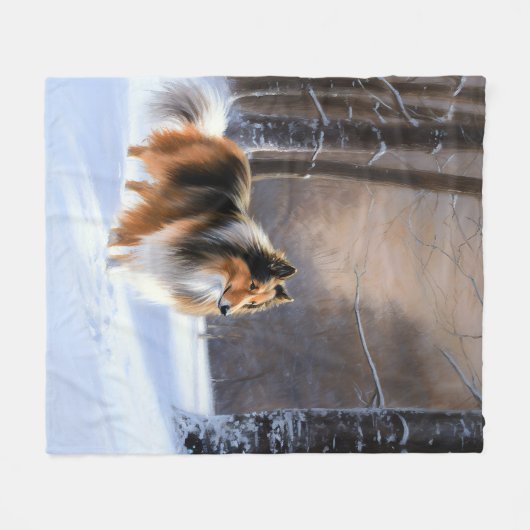 ザラザラザラ雪のクリスマス フリースブランケット (正面(横))