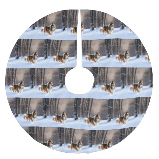 ザラザラザラ雪のクリスマス ブラッシュドポリエステルツリースカート (正面)