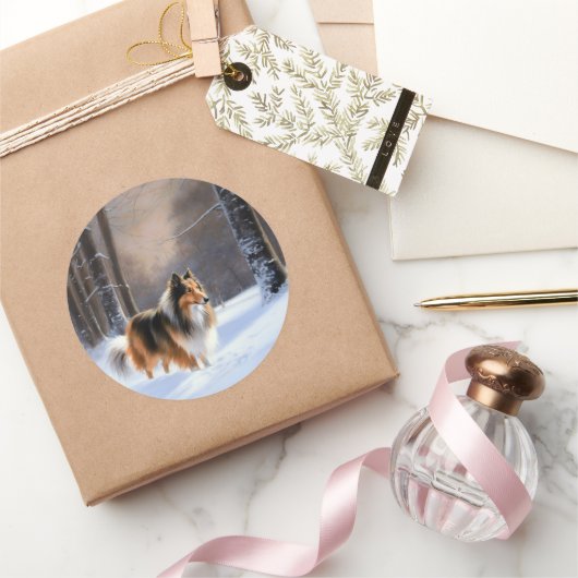 ザラザラザラ雪のクリスマス ラウンドシール (ギフト)