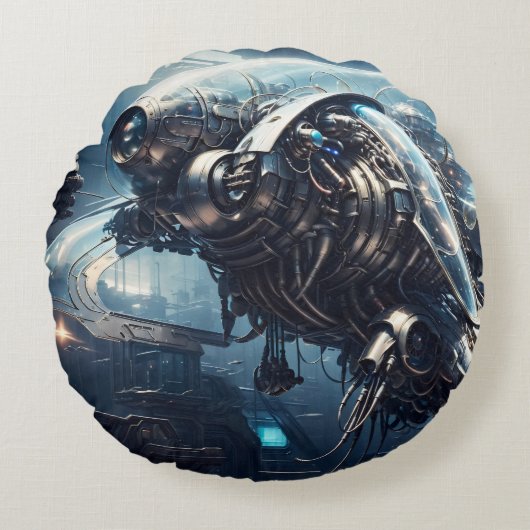 ザラスピアンダイナモールドローンAIアートby Xzendor7 ラウンドクッション (正面)