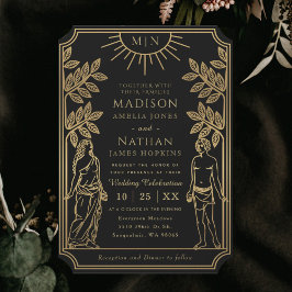 ザラバーズミスティックブラック金ゴールドタロットカー結婚ド 招待状