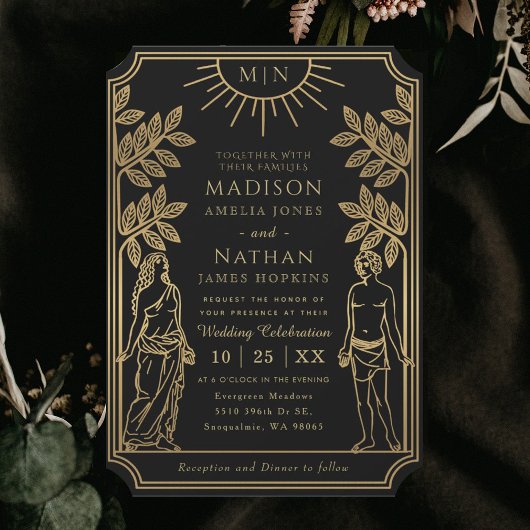 ザラバーズミスティックブラック金ゴールドタロットカー結婚ド 招待状