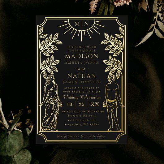 ザラバーズミスティックブラック金ゴールドタロットカー結婚ド 箔招待状