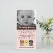 ザラブラドールピンク誕生日招待状 (スタンド正面)