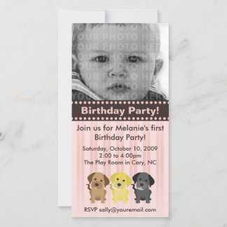 ザラブラドールピンク誕生日招待状