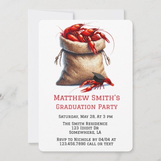 ザリガニの卒業パーティーのサック 招待状 (正面)