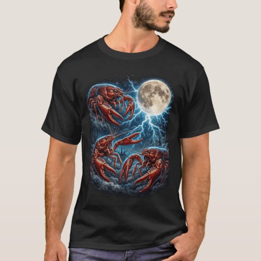 ザリガニの月 稲妻 レトロ甲殻類デザイン Tシャツ (正面)