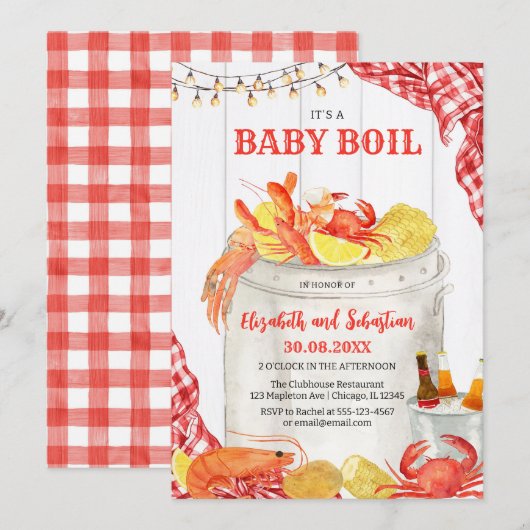 ザリガニの海老パーティー ベビーシャワーの招待状 招待状 (正面/裏面)