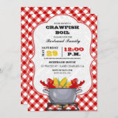 ザリガニの煮込み鍋 赤チェックのギンガム 招待状 (正面/裏面)