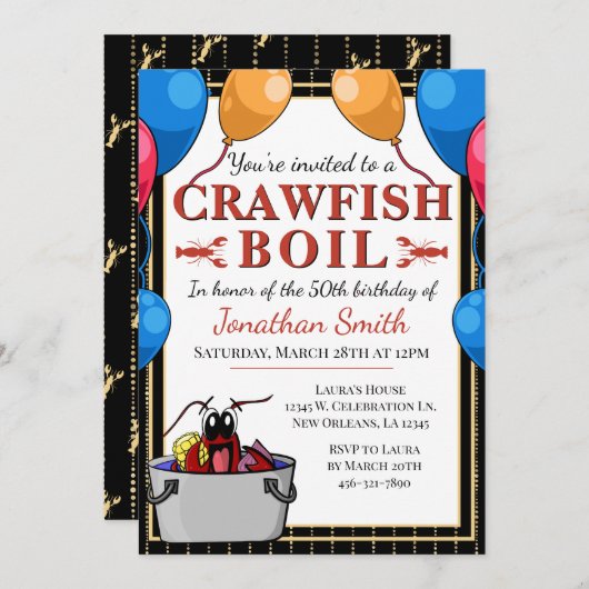 ザリガニの誕生日パーティー 招待状 (正面/裏面)