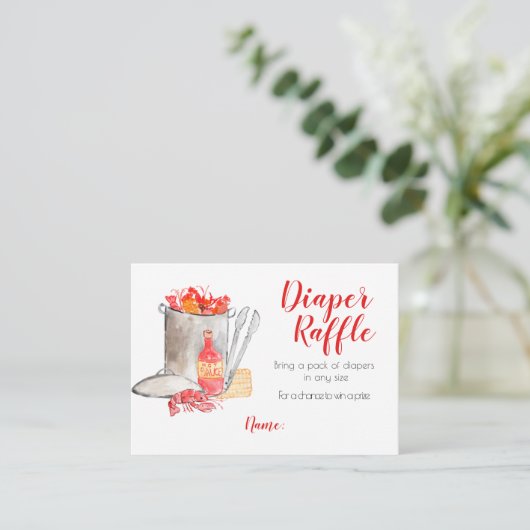 ザリガニはバビシャワーおむつラッフルカードを沸騰させる エンクロージャーカード (スタンド正面)