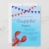 ザリガニはパーティー赤ロブスター青い海ビーチを煮る 招待状 (正面)