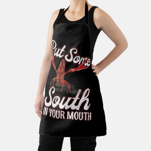 ザリガニは南を口の中に入れるアメリカンフード エプロン (インサイチュ)