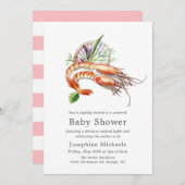 ザリガニミニマルのベイビーシャワーを沸騰 | 赤面ストライプ 招待状 (正面/裏面)