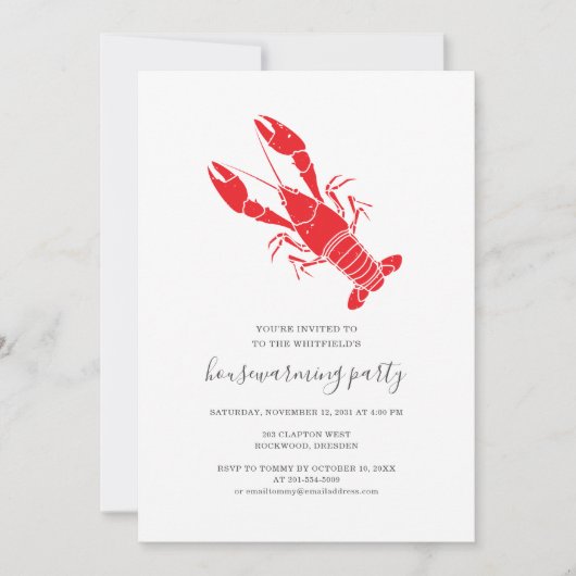 ザリガニモダン引っ越し祝いパーティーパーティー 案内状 (正面)