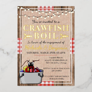 ザリガニロブスターパーティー素朴婚約 箔招待状