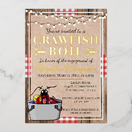 ザリガニロブスターパーティー素朴婚約 箔招待状