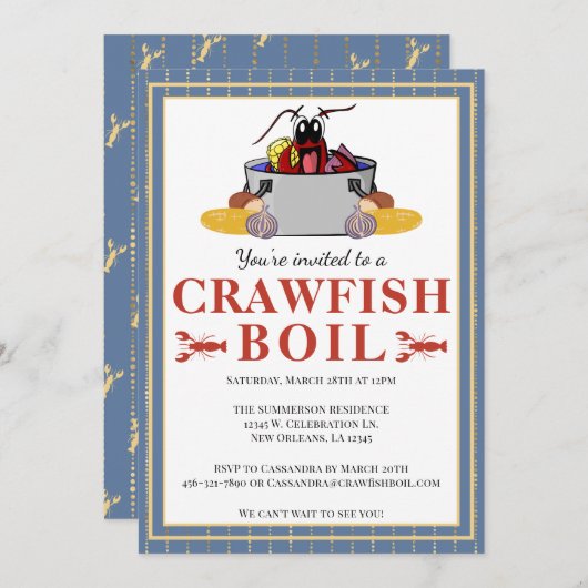 ザリガニ夏シーフードバーベキューパーティー 招待状 (正面/裏面)