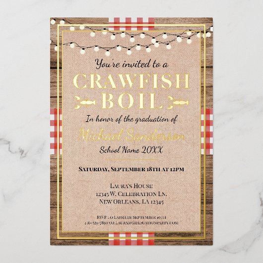 ザリガニ煮沸ロブスター卒業素朴会 箔招待状 (正面)