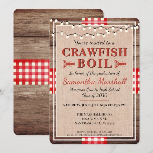 ザリガニ煮沸卒業パーティ素朴 招待状 (正面/裏面)