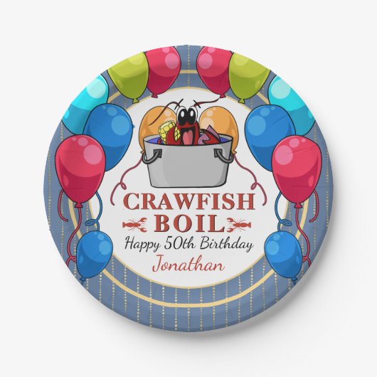ザリガニ魚介類の沸騰ブルー金ゴールド誕生日パーティー ペーパープレート (正面)