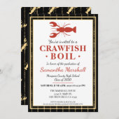 ザリガニ魚介類の煮沸黒金ゴールド卒業パーティー 招待状 (正面/裏面)