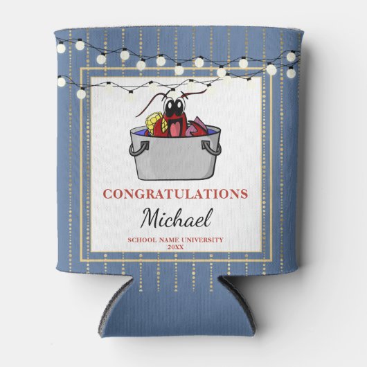 ザリガニ魚介類ボイルブルー金ゴールド卒業パーティー 缶クーラー (正面)