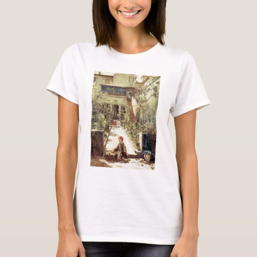 ザリトルフラワーガール(キャンバス上の油) Tシャツ (正面)