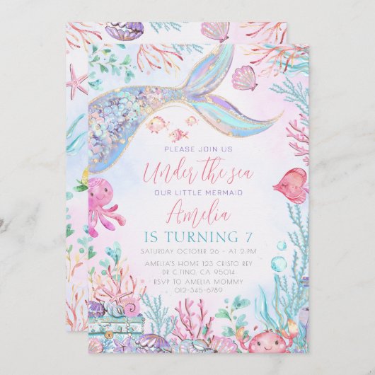 ザリトルマーメイドザシーズ誕生日 招待状 (正面/裏面)