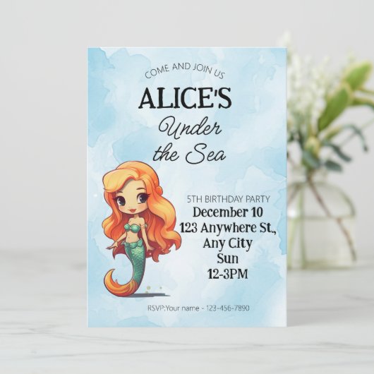 ザリトルマーメイドプールパーティー誕生日招待状 招待状 (スタンド正面)