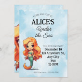 ザリトルマーメイドプールパーティー誕生日招待状 招待状 (正面/裏面)