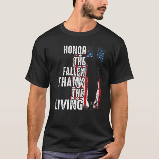 ザリビング落ちた感謝してい退役軍人軍隊を守る Tシャツ (正面)