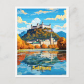 ザルツブルクオーストリアアートヴィンテージトラベルイラストレーション ポストカード (正面)