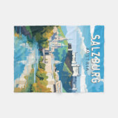 ザルツブルクオーストリアトラベルアートヴィンテージ フリースブランケット (正面(横))